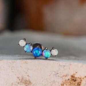Blue Opal prong set curve - Titanium internally threaded end w/ 16g 5/16 labret